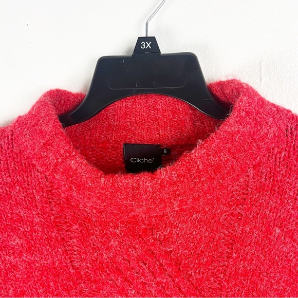CLICHE’ Red Wool Blend Long Sleeves Fuzzy High Neck Sweater Size Small - Picture 6 of 8